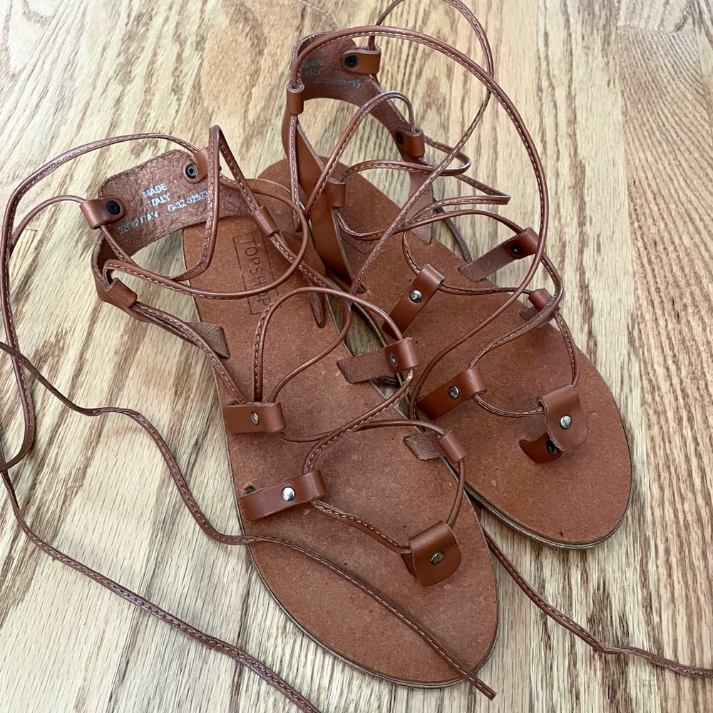 TOPSHOP lace up tie leg flat sandals